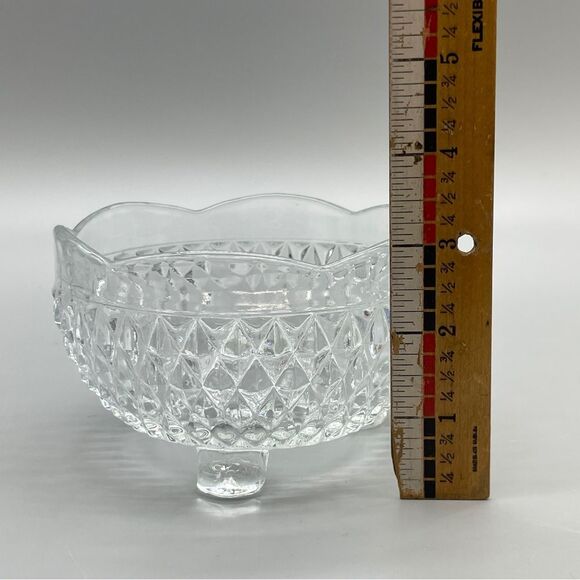Vtg Indiana Glass Co. Diamond Point Clear Depression Glass Footed Bowl Dish - Picture 6 of 6